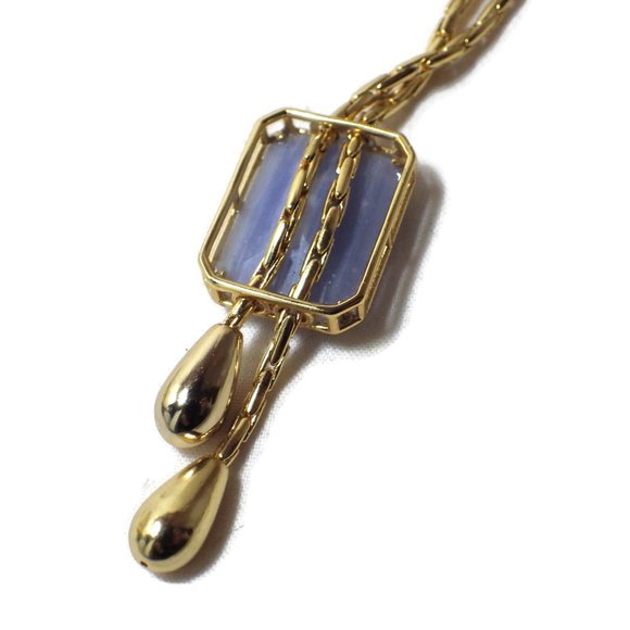 J. Crew Necklace/ Blue Encased-marble/ Bolero Style/ Gold Tone/ 30" - Picture 3 of 10